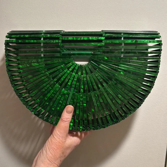 Green Marbled Acrylic Ark Fan Bag NWOT - Picture 3 of 5